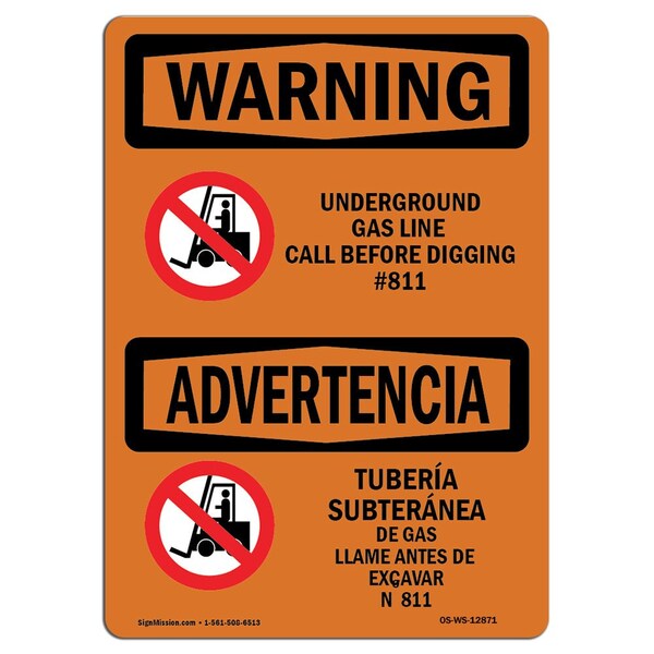 Signmission Sign, 3.5" H, 5" W, Underground Gas Line Call No. 811 Bilingual, Landscape, WS-D-35-L-12871-10PK OS-WS-D-35-L-12871-10PK - main